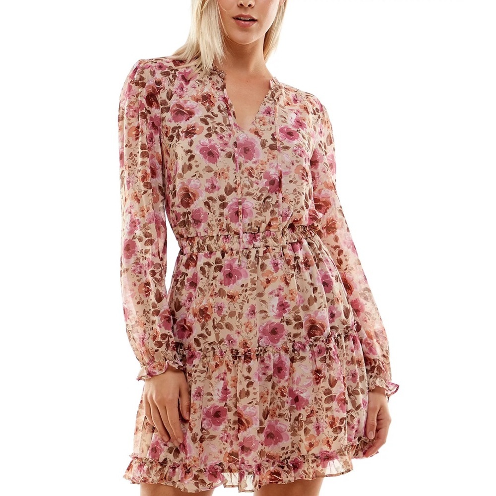 Crystal doll floral pink brown dress